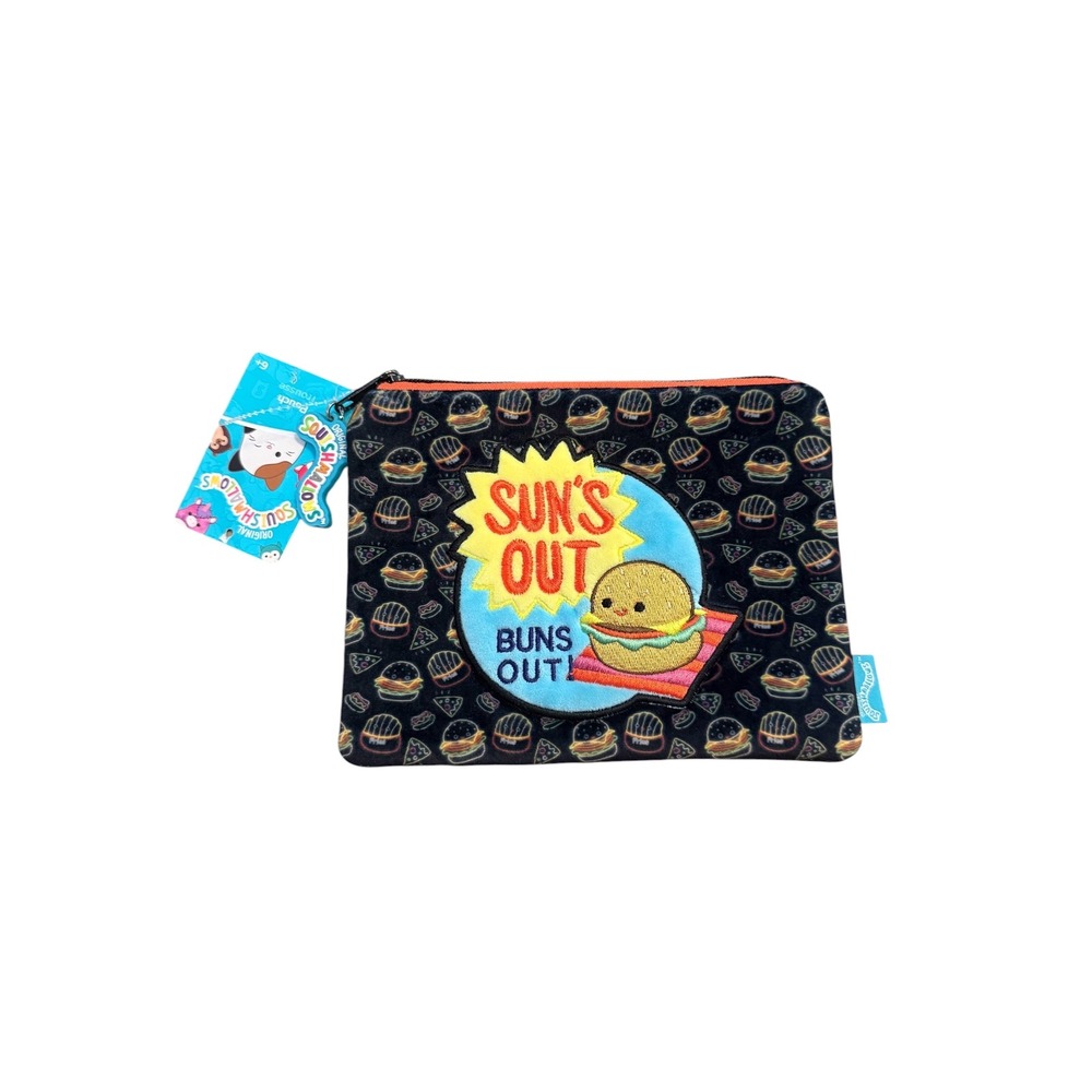 Squishmallows Pouch Unisex OS Black NEW Suns Out Buns Out Burger Food Print Bag